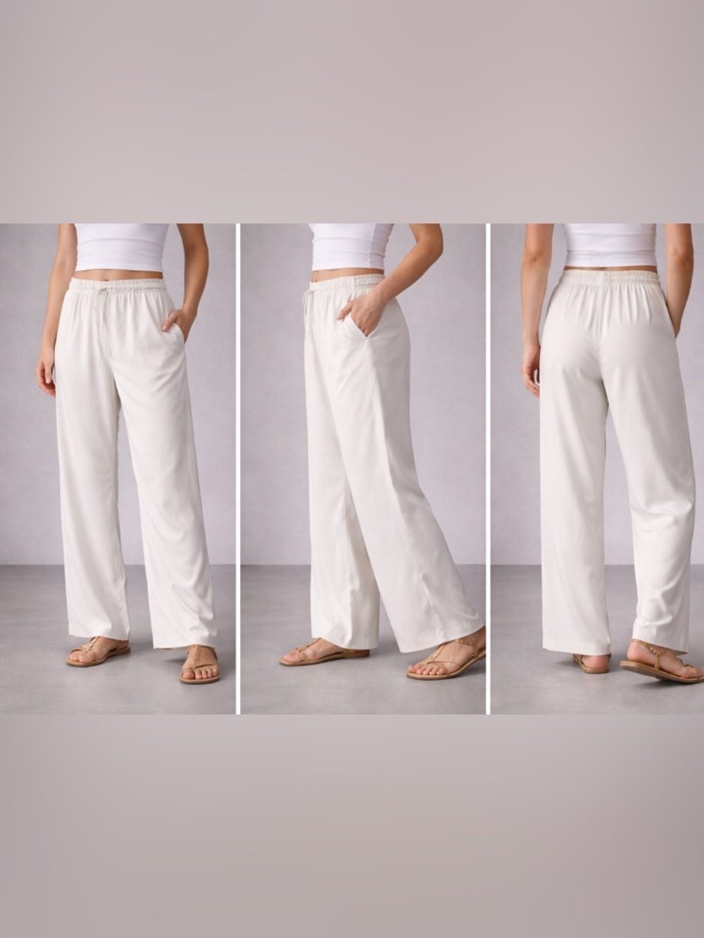 a new day Men's Wide-Leg Drawstring Pants - White